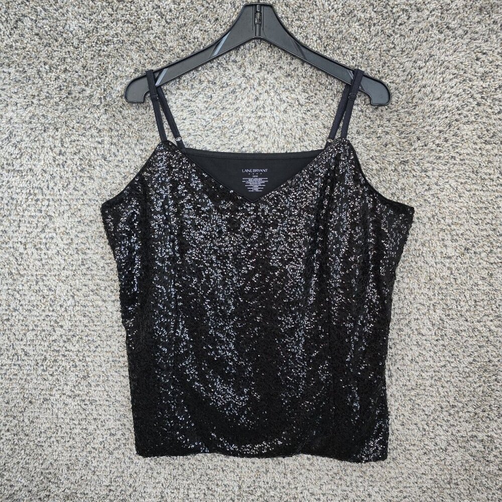 Lane Bryant Top Womens Plus 22/24 Black Sleeveless Tank Sequined Casual Ladies